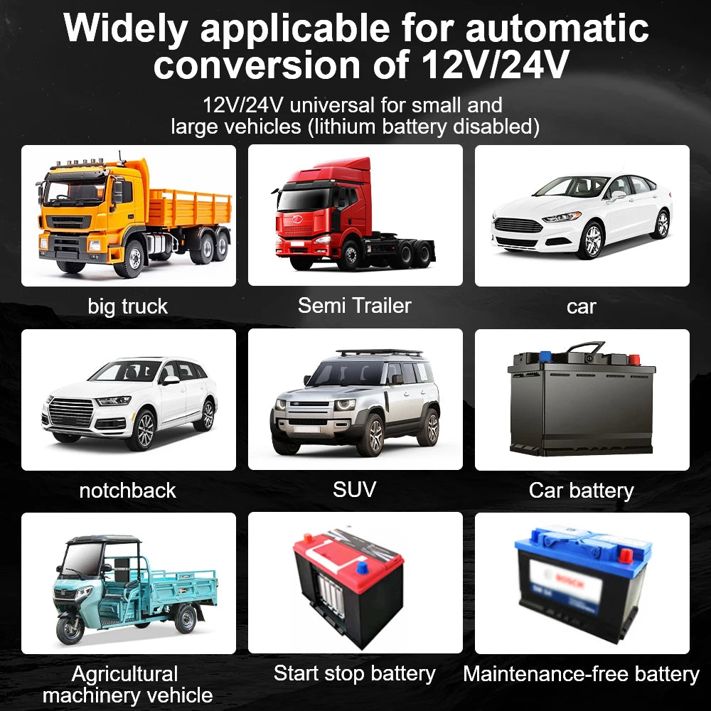 Full Automatic Car Battery Charger Wet Dry Lead Acid LCD Display