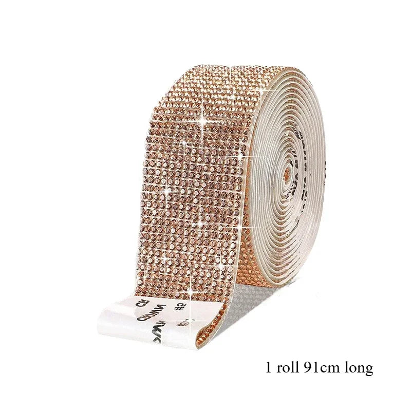 Self Adhesive Crystal Rhinestone Sticker Diamond Ribbon DIY Sticker Rhinestones for Arts Crafts, DIY Event Car Phone Decoration Zpaxo Champagne width1.35cm