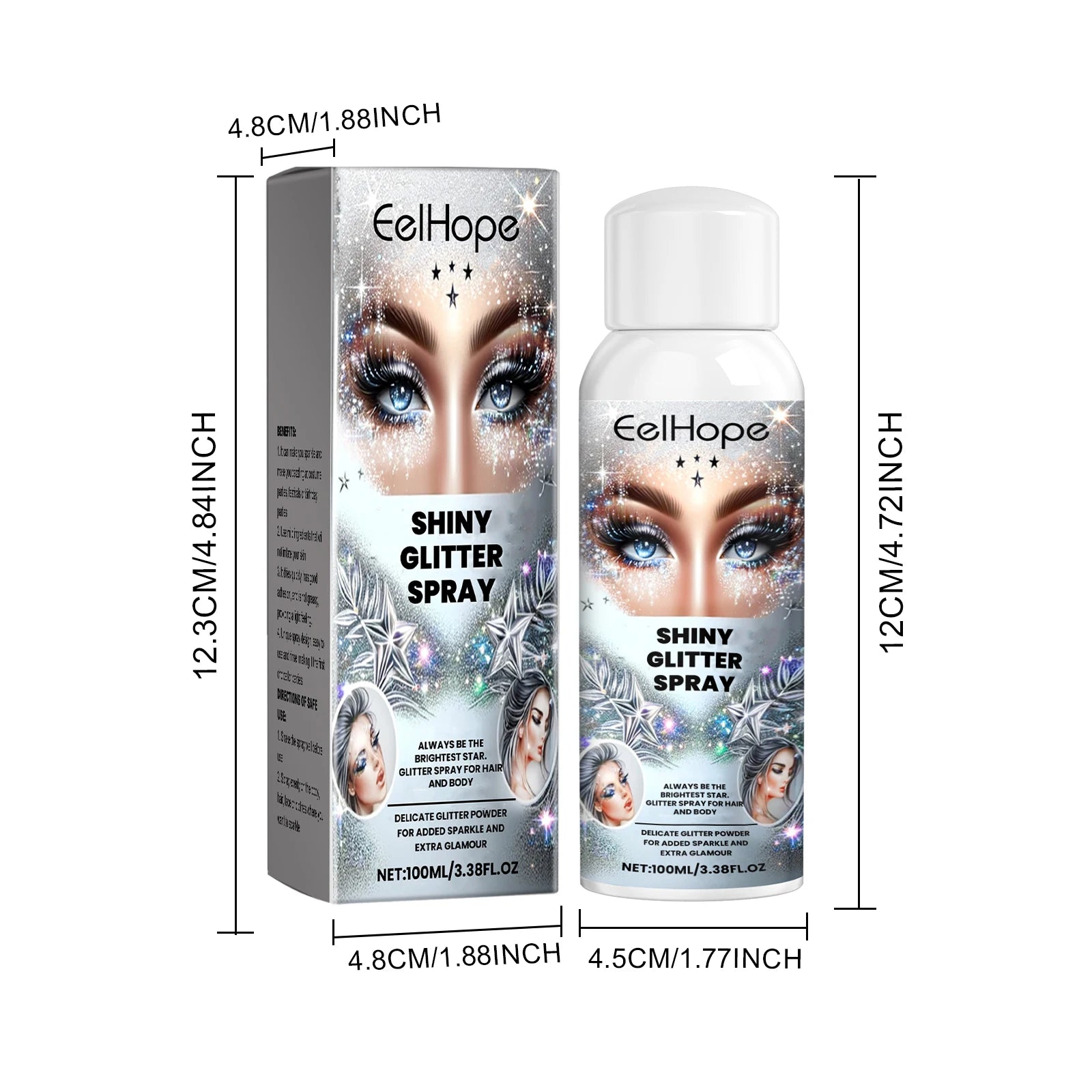 Glitter Highlighter Spray for Hair Body & Clothes – Party Glow Body Glitter Spray Zpaxo 100ml Boxed