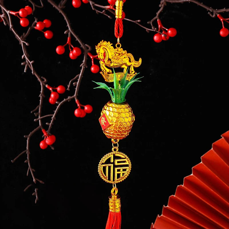 2026 Year Of The Horse Wall Hanging Car Ornament Chinese New Year Red Gold Pineapple Pendant Lucky Decoration Housewarming Gifts Zpaxo