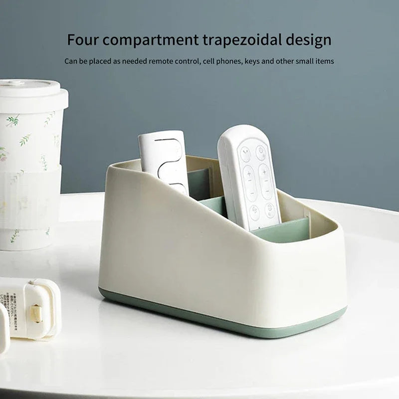 Remote Control Holder 4 Slot Desktop Storage Box Tv Remote Control Phone Trapezoidal Basket Stationery Organizer Case Home Hotel Zpaxo