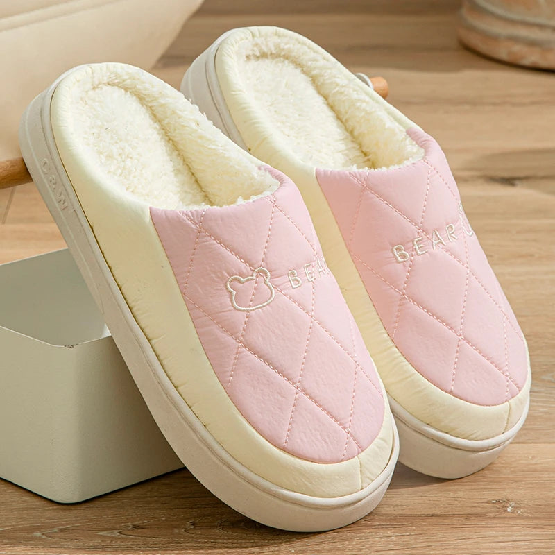 Winter Warm Fur Slippers Men Women Couples House Non Slip Soft Shoes Zpaxo pink 36-37