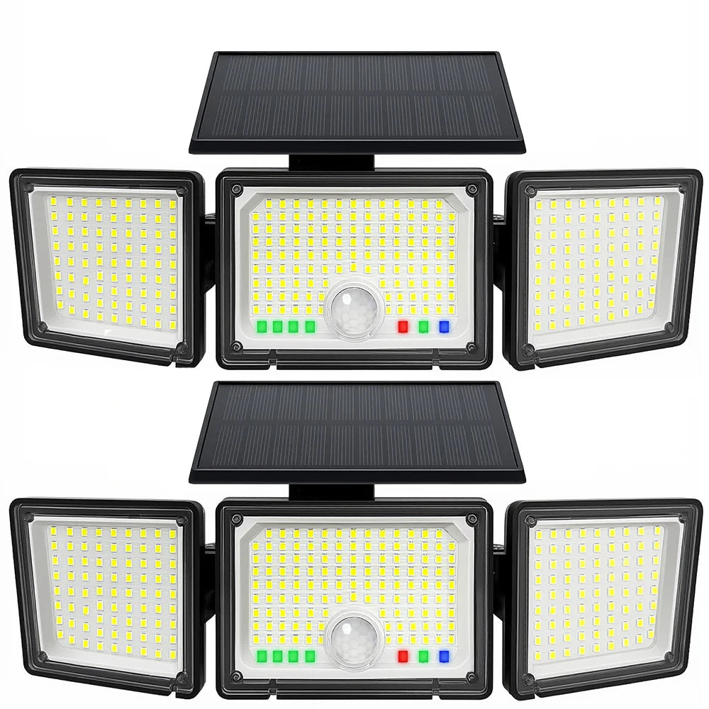 Solar Lights Outdoor 3 Heads Motion Sensor 286/236LED Security Flood Lights Waterproof 3 Modes Wall Lamp for Garden Patio Yard Zpaxo 286LED-2PC
