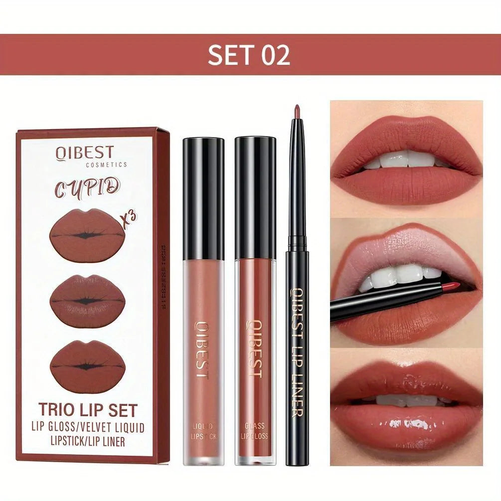 3 in 1 Lipstick and Lipliner Set, Long Lasting Waterproof Lip Stain Liquid Lipgloss Set for Women Halloween Gothic Makeup Zpaxo 02