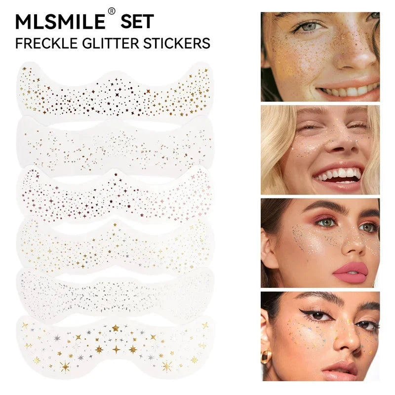 6pcs Hot Stamping Freckles Makeup Patches Waterproof Freckles Stickers Tattoo Glitter Bright Face Art Tattoo Sticker Gold Spot Zpaxo