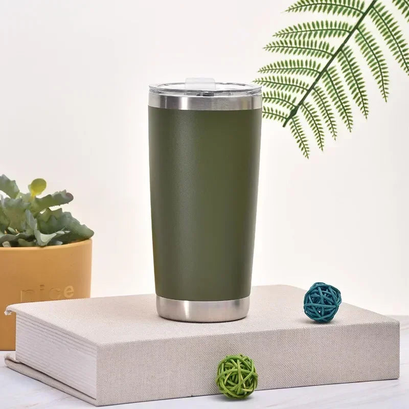 20oz High Color Double Layer Stainless Steel Insulated Cup Car Cup Ice Cream Cup Beer Cup Outdoor Portable Water Cup Zpaxo Olive color 20oz