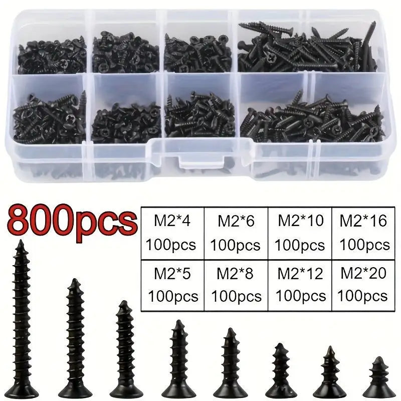 1 Box Carbon Steel M2 Black Self Tapping Screw Assortment Locking Zpaxo B