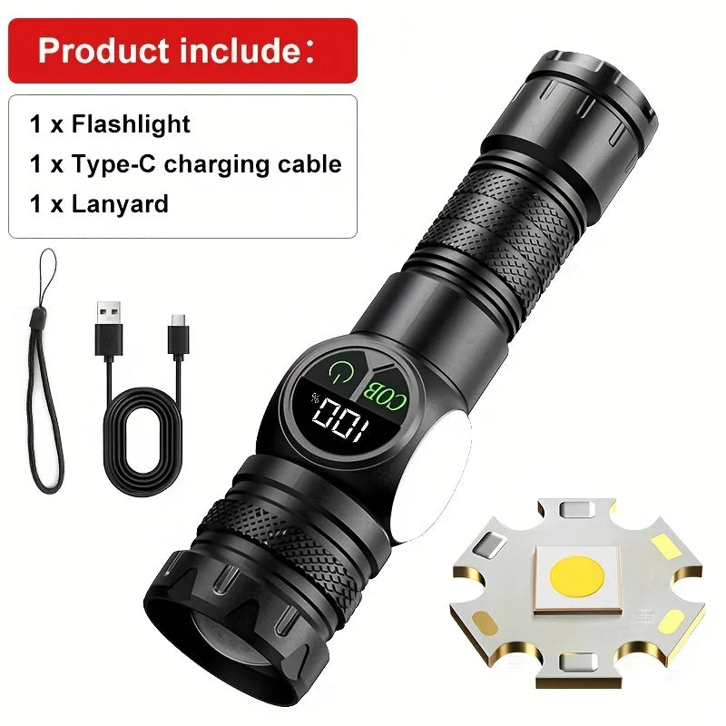 Mikenoon USB Rechargeable LED Tactical Flashlight + COB Side Light Tactical Flashlight Zpaxo Built-in Battery