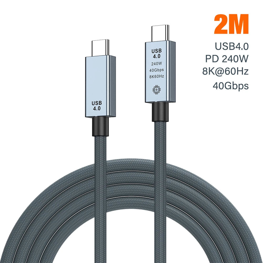 240W USB-C Cable 40Gbps 8K – Fast Charging & Data Transfer USB-C Charging Cable Zpaxo 2m Cable