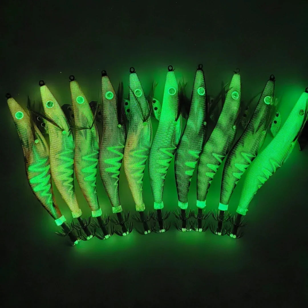 Luminous Wooden Shrimp Squid Hook – Glow Bead Saltwater Lure