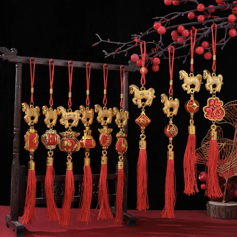 1/10Pcs 2026 Year Of The Horse Wall Hanging Car Ornament Chinese New Year 3D Horse Lantern Red Gold Pendant Lucky Decor Gifts Zpaxo A11