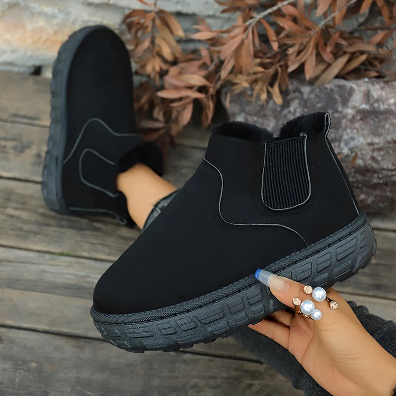 Winter Women Snow Boots 2025 New Flats Platform Comfortable Ladies Shoes Plush Warm Casual Chelsea Ankle Boots Zapatos De Mujer Zpaxo black 41