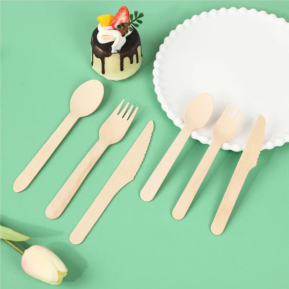 100PCS Disposable Wooden Spoons Cakes Desserts Ice Cream Wooden Spoons Wedding Birthday Party Outdoor Picnic Kitchen14cm Zpaxo