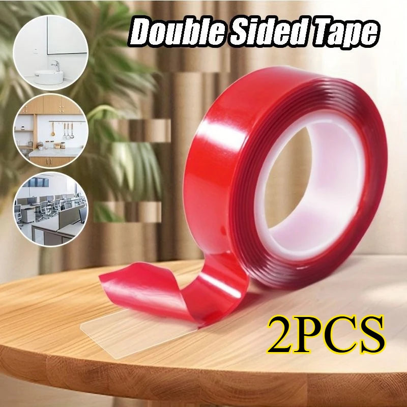 1/2p Ultra Thin Transparent Red Film Double Sided Tape With HighTemperature Resistance No Marks Waterproof Adhesion Strong Adhes Zpaxo