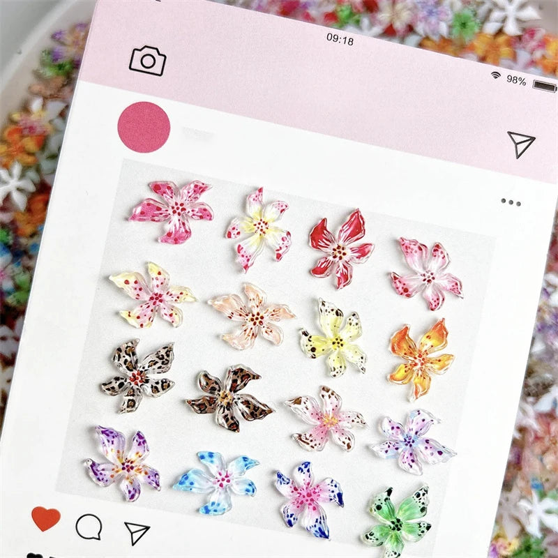Mixed 3D Resin Gradient Colorful Transparent Lily Nail Art Decoration
