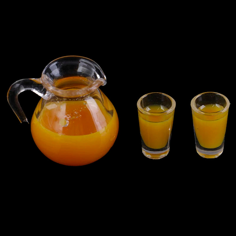 ▶1/12 Dollhouse Resin Mini Juice Milk Glass Jug Model 3Pcs/Set Miniature Drinks Jug Doll House Scene Decor Accessories Zpaxo Yellow