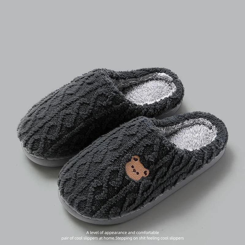 Winter Fluffy Shoes Women Cotton Slippers Cartoon Bear Thick Sole Zpaxo gray 44-45