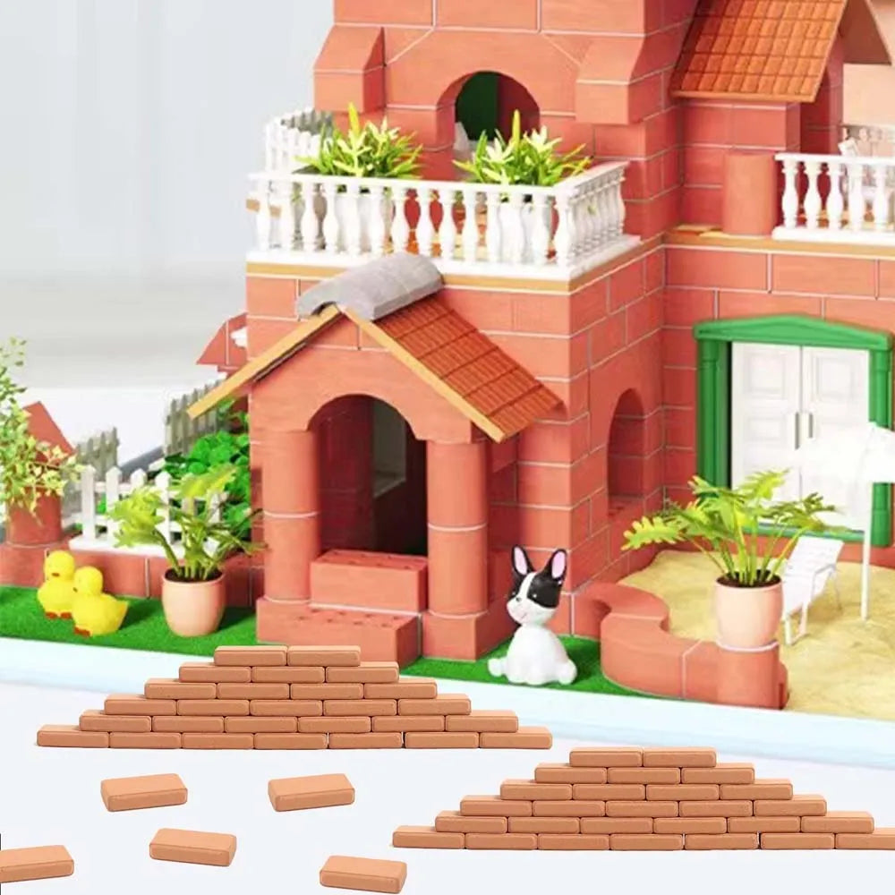 1/16 Scale Miniature Clay Brick Set with Scraper – Red Wall Bricks Miniature Building Set Zpaxo