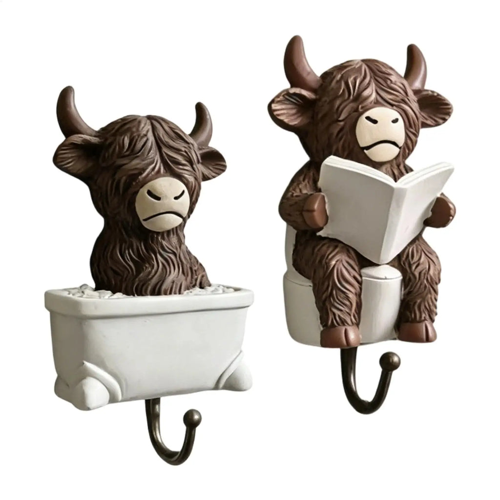 Towel Hooks Bathrooms Funny Resin Cow Figurines Bathroom Wall Hanger