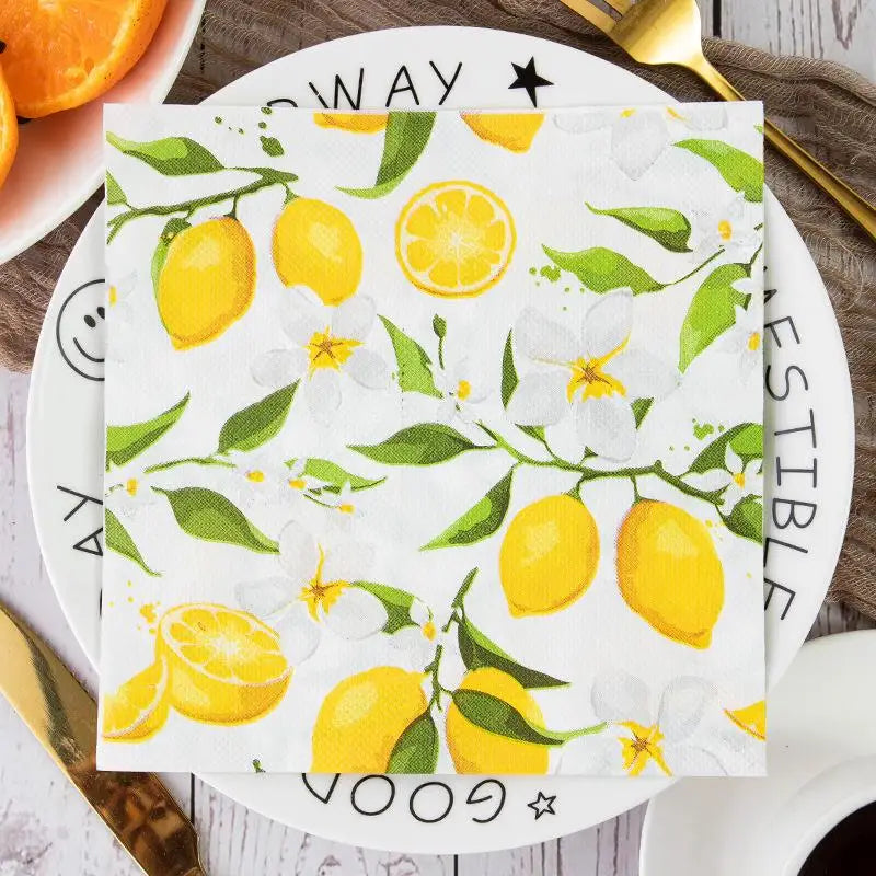 Tough Colorful Printed Napkin Paper Towel Towel Lemon Fruit Party Applicable Wine Glass Decoration Paper Placemat 20Pcs/pac Zpaxo A1 as pic