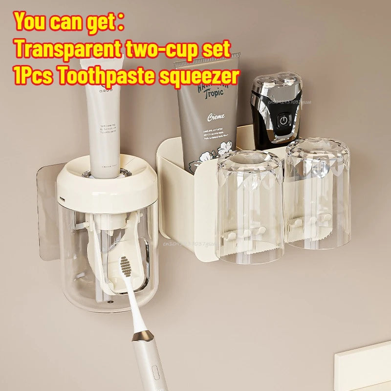 Punch-free Electric Toothbrush Box Toothpaste Squeezer Toothbrush Holder Anti Dust Air Dry Side Shelf for Small Toiletries Zpaxo Three piece set