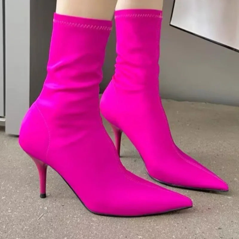 2026 Spring Autumn Women's Pointed Closed Toe Solid Vintage Thin Heel Zpaxo Rosy Red 42