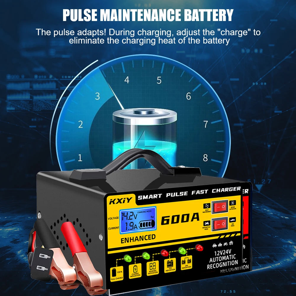 Car Battery Charger 12V 24V 600A Digital LCD Display Automatic Stop