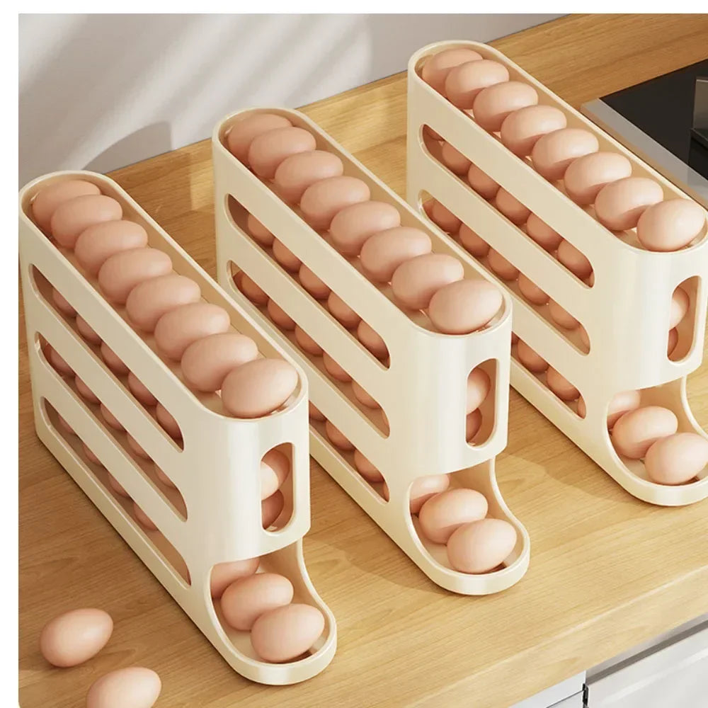 4 Layers Automatic Rolling Egg Holder Rack Fridge Egg Storage Box Container Kitchen Refrigerator Egg Dispenser Fridge Organizer Zpaxo