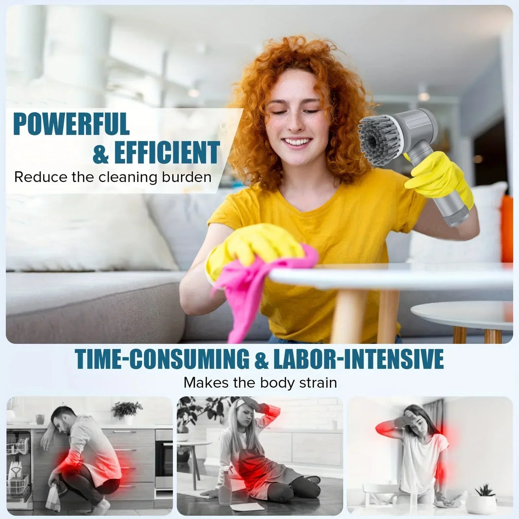 Electric Spin Scrubber Cordless 6 Replaceable Brush Heads Cleaning