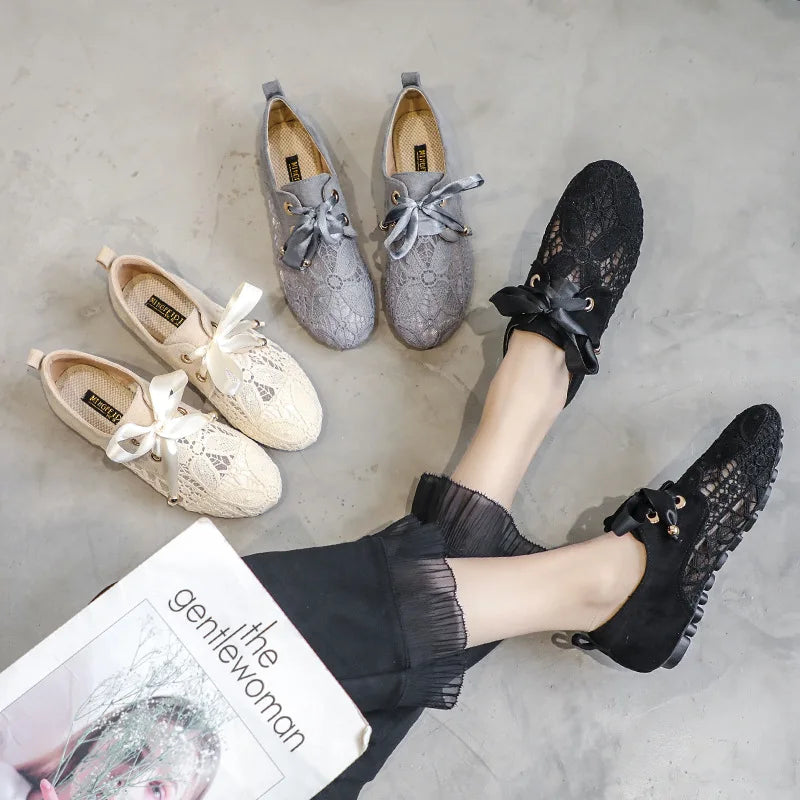 Women Autumn Flats Shoes Solid Lace Canvas Shoes Hollow Floral Breathable Platform Flat Shoes Loafers Female Espadrilles 2019 Zpaxo