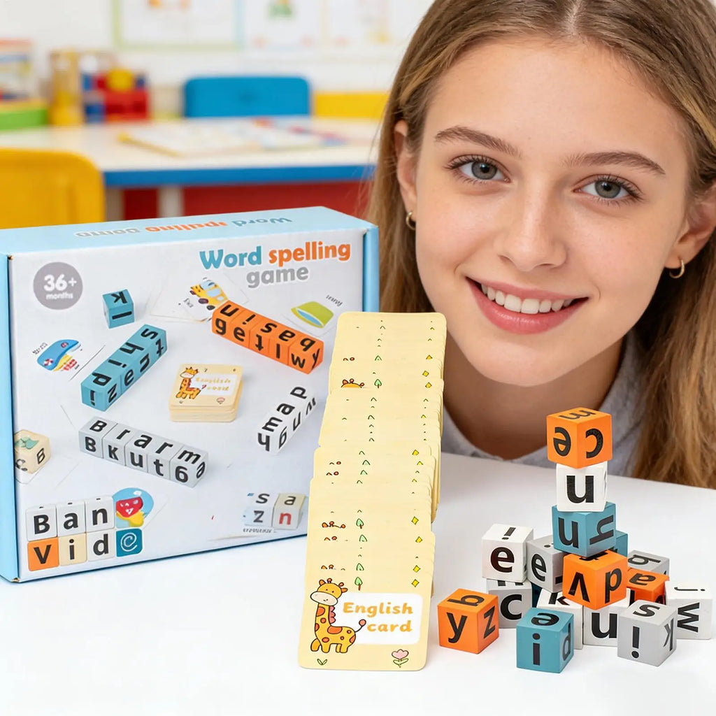 Wooden Alphabet Spelling Learning Toy Preschool Word Building Game