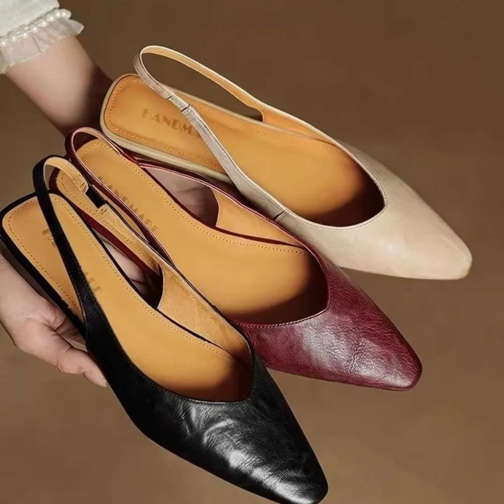 French Elegance Pointed Toe Flat Bottom Sandals Women's Summer