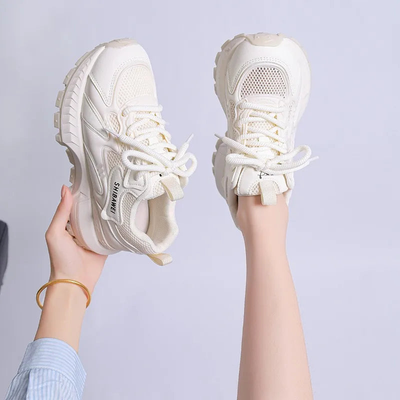 Women's Mesh Fabric Hollow Out Breathable Comfortable Sneakers Spring Zpaxo WHITE 36