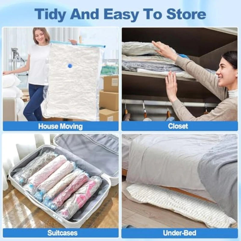 2/3/7 Pcs Vacuum Storage Bags for Clothes Heavy Duty with Hand Pump Space Saver Airtight Reusable Travel Storage Organizer Zpaxo