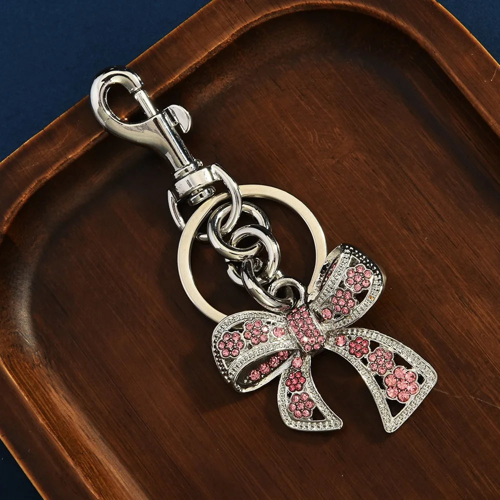 Alloy Rhinestone Bowknot Keychains Phone Chain Jewelry Sparkling Bow Bag Charm Ins Backpack Hanging Bow Car Keyrings Zpaxo Silver