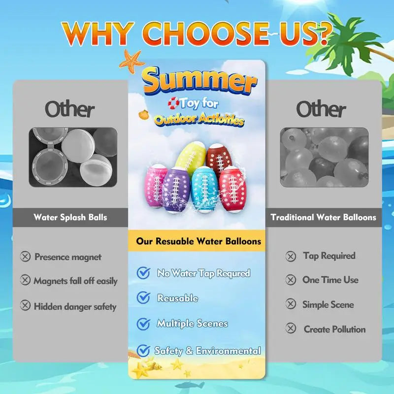 Water Balloons 6X Reusable Water Balloons For Kids Team Activities Absorbent Sponge Balls Summer Entertainment For Boys Teens Zpaxo