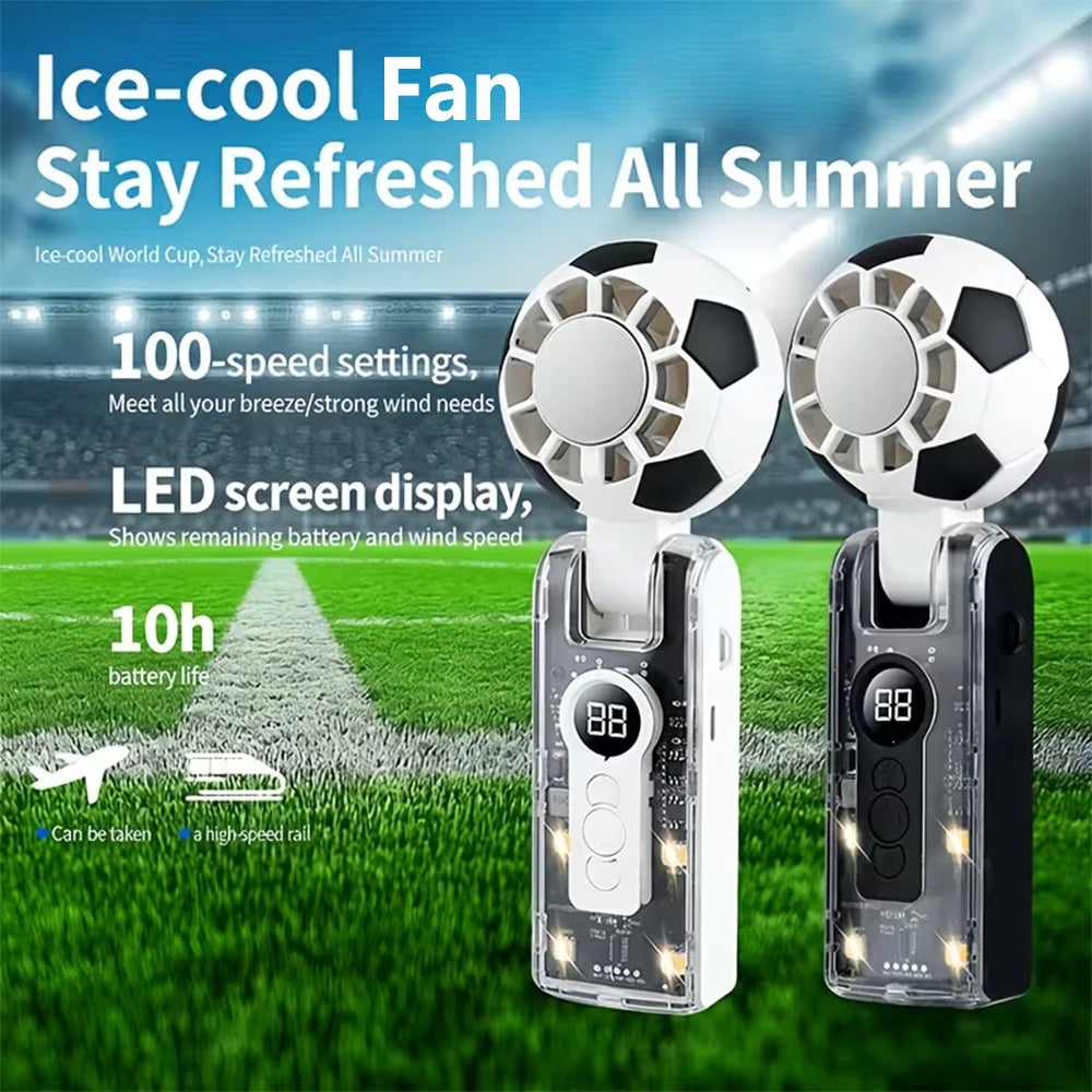 Handheld Portable Turbo Fan with Ice Cooling LED Display Football-inspired Transparent Mecha-style 3600mAh Rechargeable Mini Fan Zpaxo