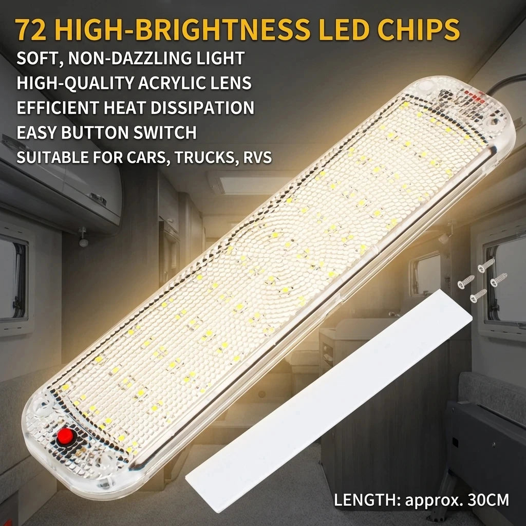 72LED Interior Light Bar Strip Switch LED Car Lamp Lighting Camper
