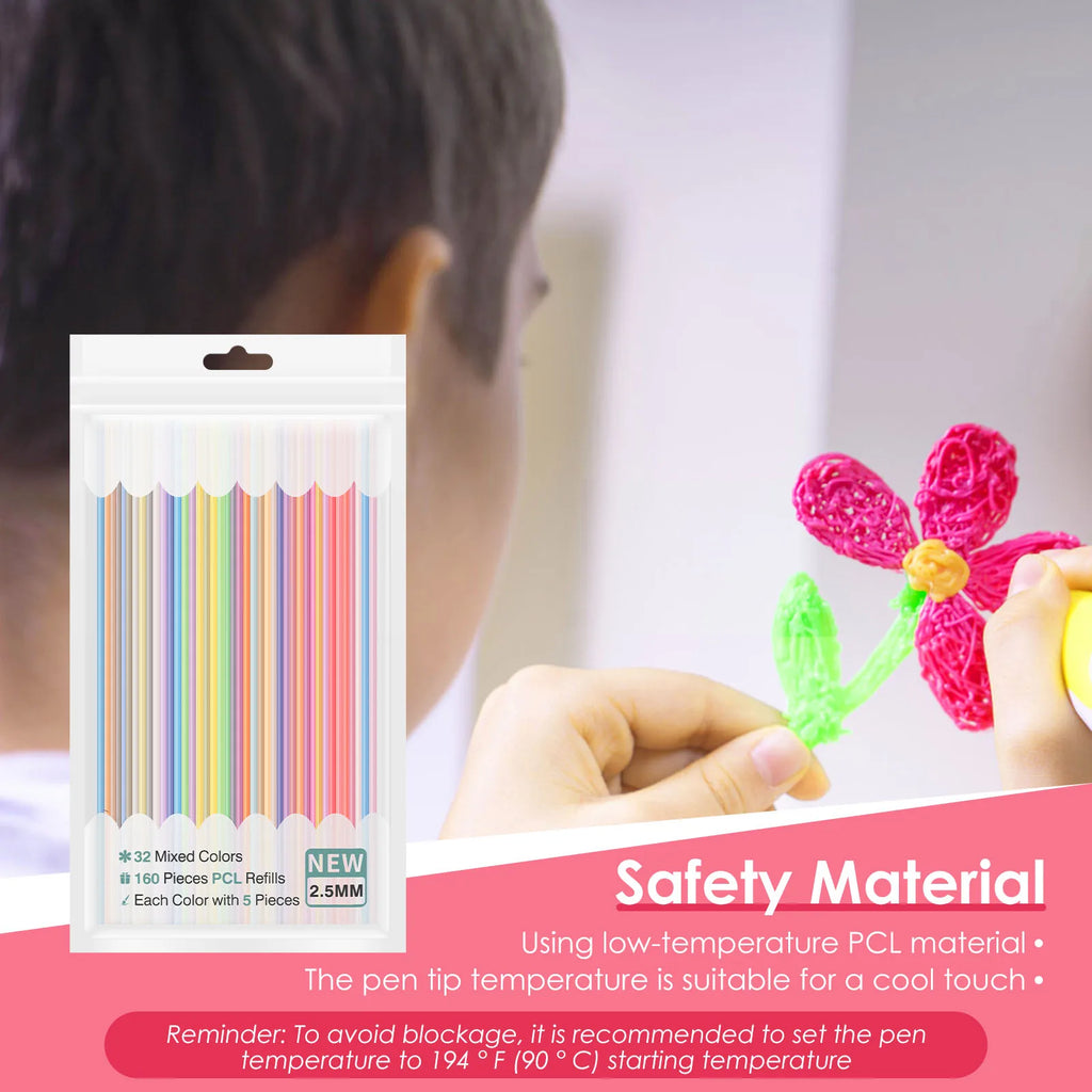 320/160 Strands 2.5mm 3D Doodler Refill 25/30/32Colors 3D Doodler Pen Refills Safe Low Temperature PCL For 3Doodler Start + Zpaxo