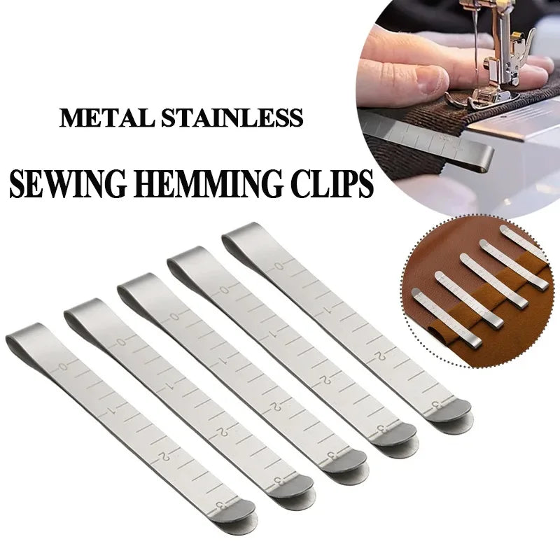 1/3/5Pcs Sewing Hemming Clips Stainless Steel Hemming Clips Metal Crimping Clip Fabric Measuring Ruler DIY Sewing Clip Tools Zpaxo
