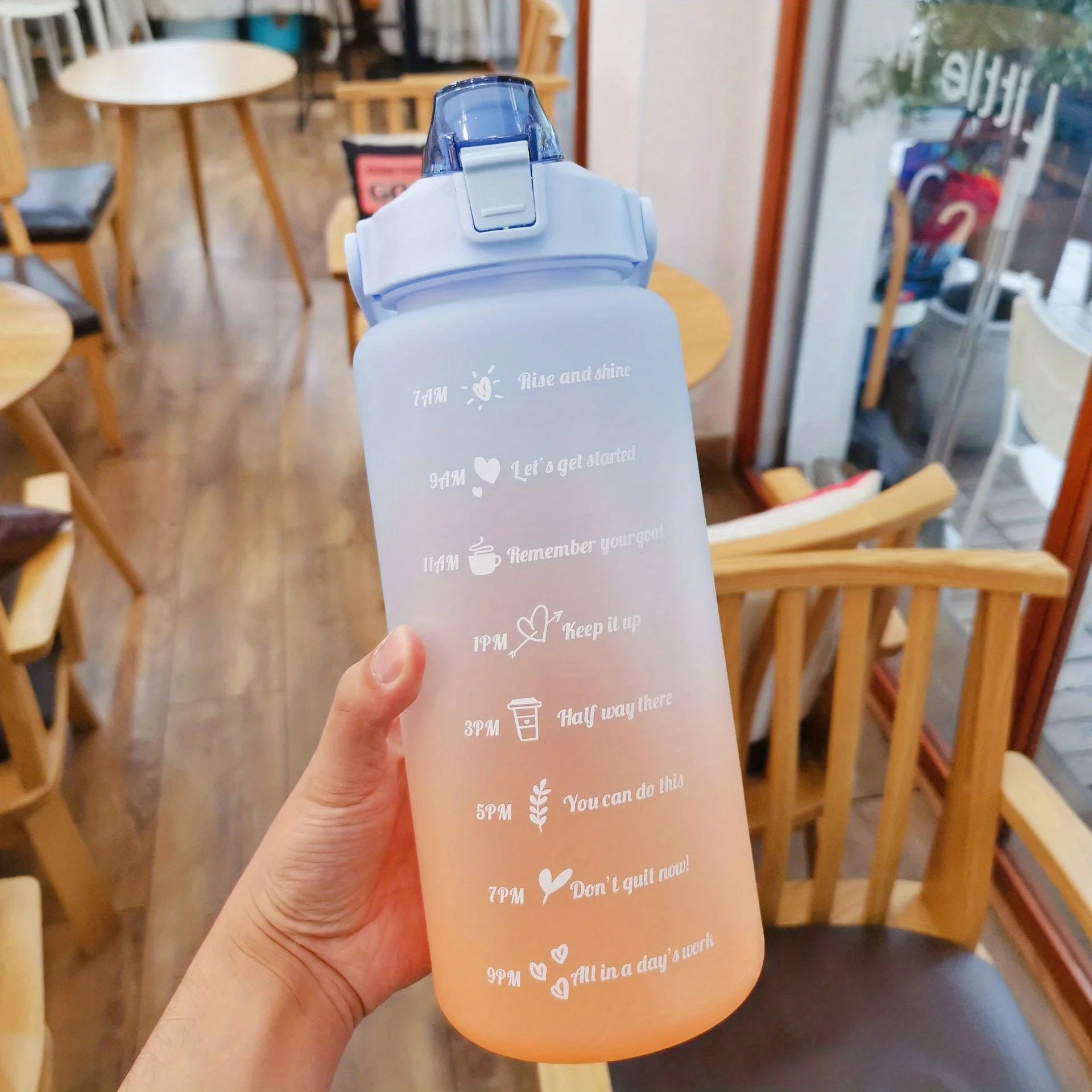 2l/900ml Water Bottle Liter Stay Hydrated Motivated Leakproof Plastic Sport Bottle Reminder Times Sports Outdoor Fitness Office Zpaxo blue orange 2.0L