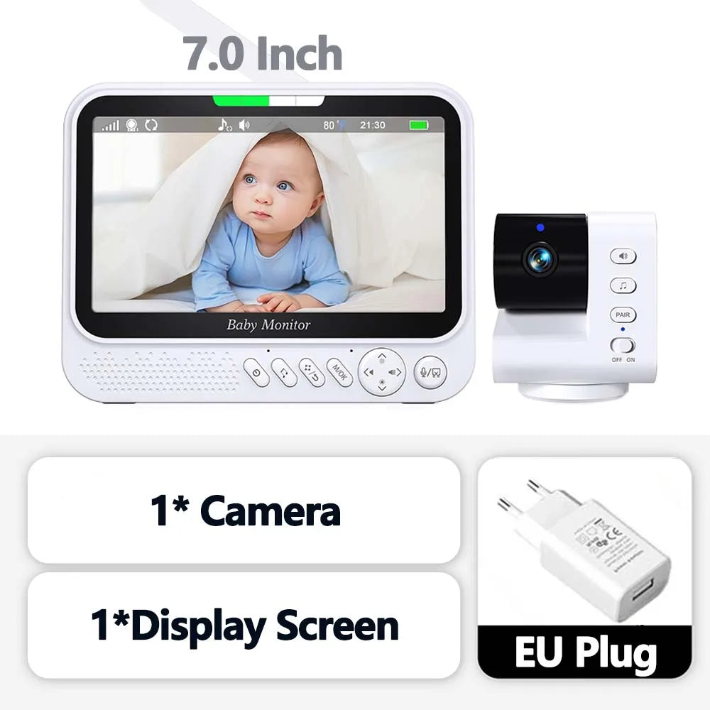 New 7 Inch Video Baby Monitor Security Protection IR Night Vision Pan Tilt Zoom Video Surveillance Temperature Sensor Lullaby Zpaxo 1V1-EU Plug