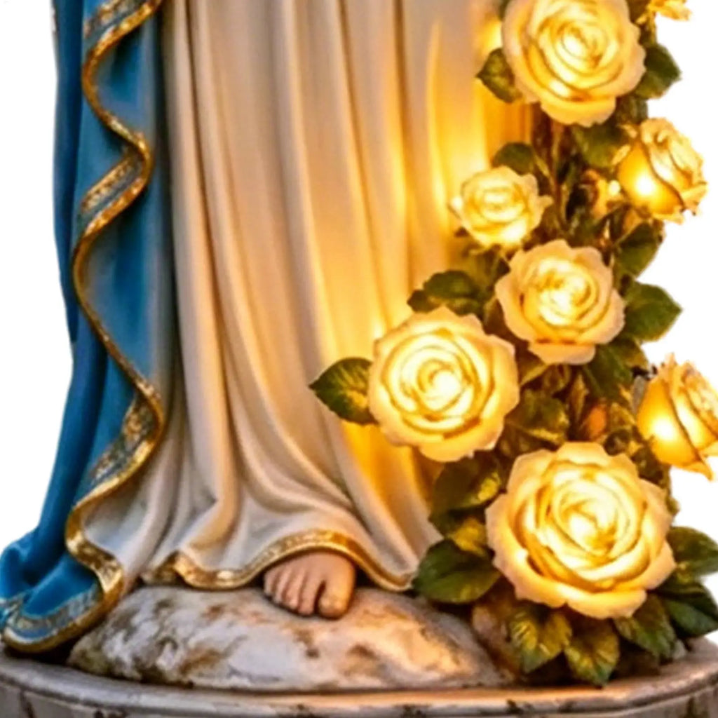 Virgin Mary Garden Statue Lighting Roses Resin Religious Figurine