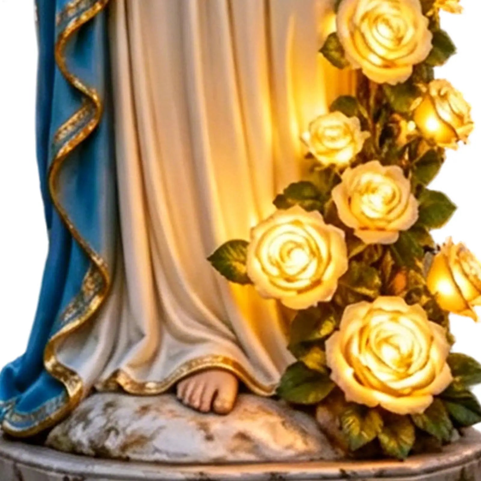 Virgin Mary Garden Statue Lighting Roses Resin Religious Figurine