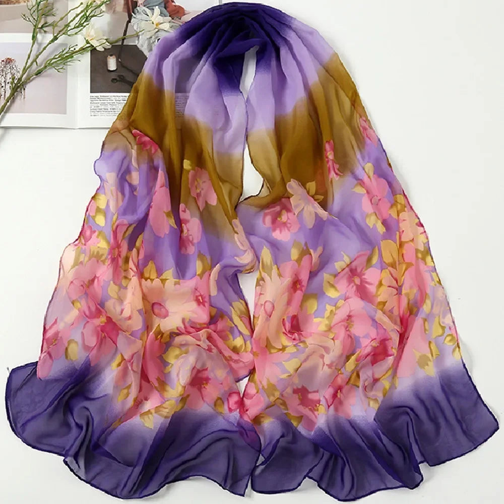 Elegant 160*50cm Chiffon Scarf Sunscreen Gradient Shawl Silk Flower Print Washable Beach Gauze Scarf for Women Zpaxo 13