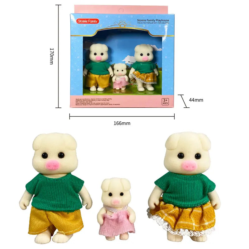 1 12 Forest Animal Family Mini Rabbit Bear Deer Cat Doll Girl Play