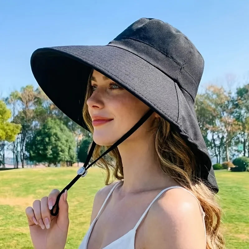 Women's Summer Sun Hat Fisherman Wide Brim Shawl Detachable Cycling