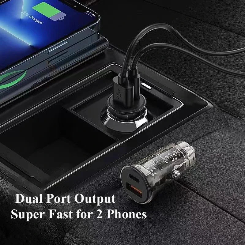UYUXIO 1 Transparent USB C Car Phone Charger Adapter PD 90W Fast
