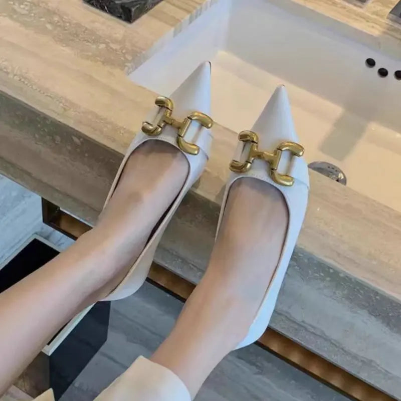 Flat Shoes for Women 2025 Spring Autumn New Fashion Pointed Toe Metal Buckle Flat Shallow Large Size 42 43 44 Women's Shoes Zpaxo
