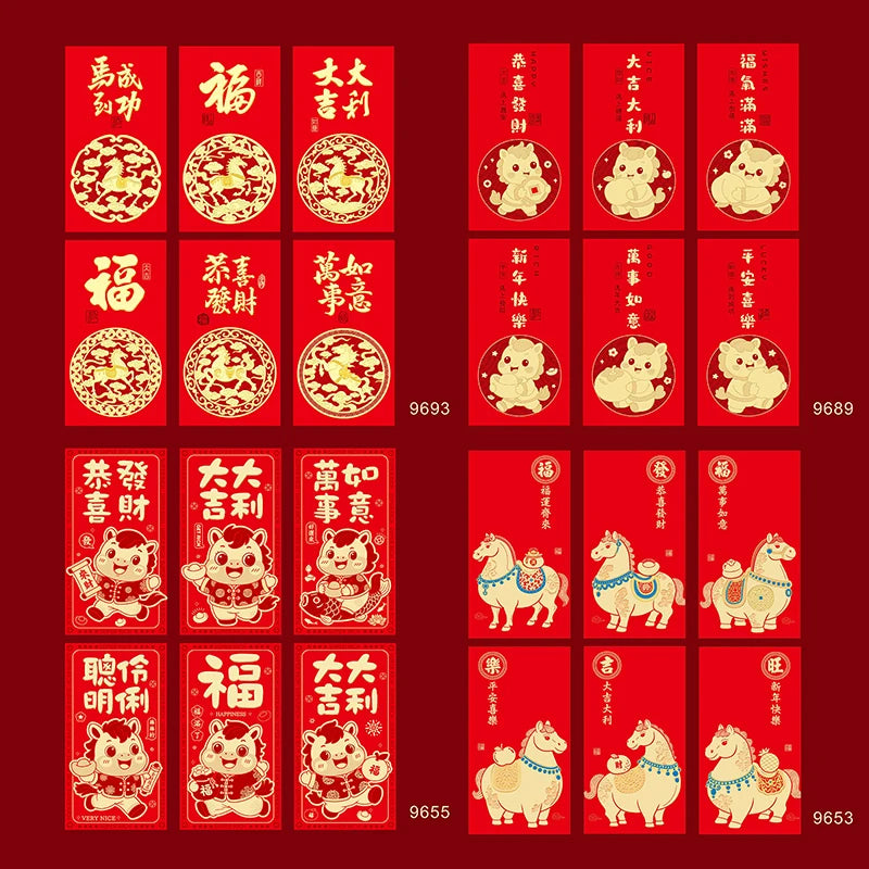 6pcs/set Chinese New Year Money Envelope Lucky Red Pockets Spring Festival 2026 Horse Year Red Envelope Zpaxo